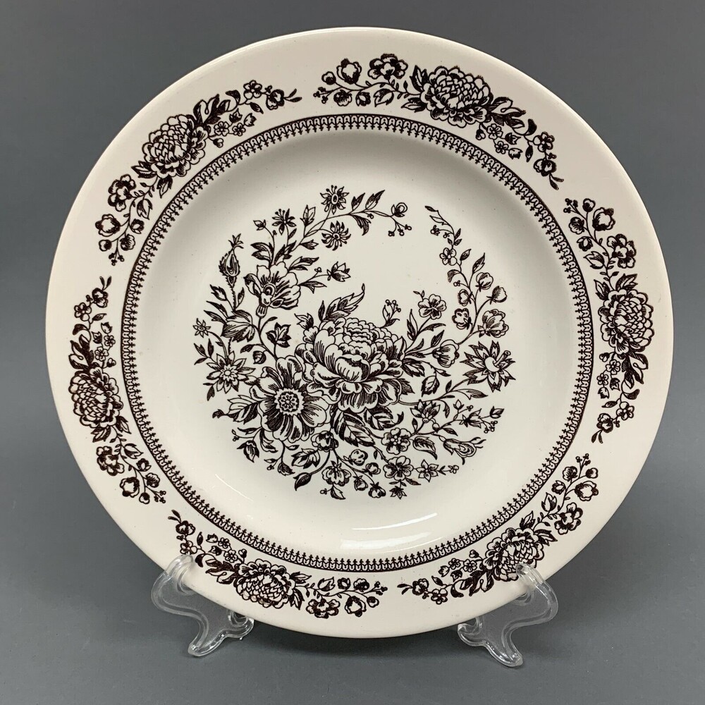 Royal China Sussex Cavalier Ironstone Cream Brown Floral‎ 10" Dinner Plate